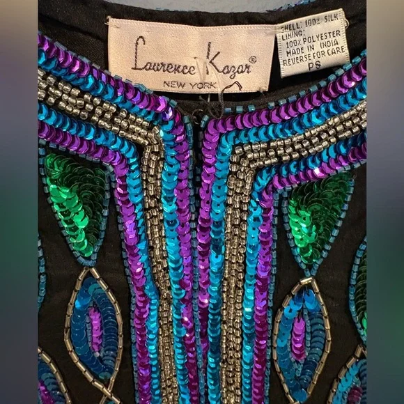 Vintage Laurence Kazar 100% silk beaded & sequined jacket size petite small New - Picture 14 of 16